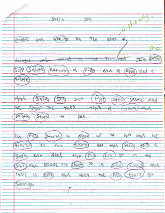 scanned image of Lara's written work